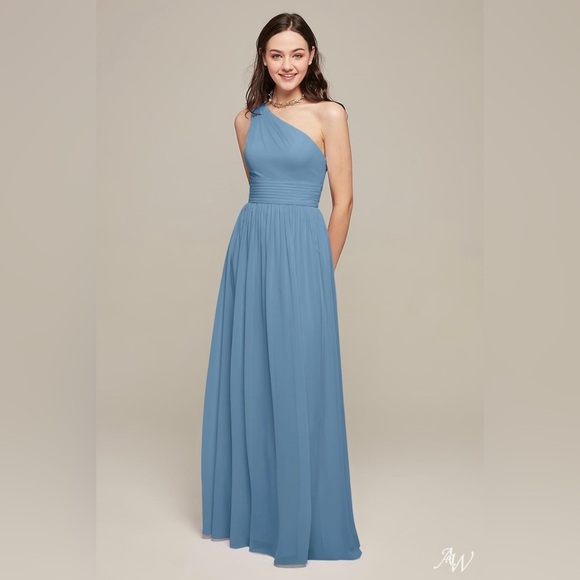 AW Bridal Alexis one shoulder dress dusty blue bridesmaid dress size 8 - Picture 1 of 4